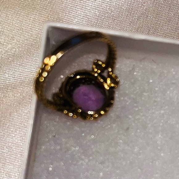 Gold Ring Purple Gemstone 14K Sz 7 - Picture 5 of 8